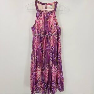 Motherhood Maternity Halter Dress Pink Purple‎ Swirl Psychedelic Rhinestone Med
